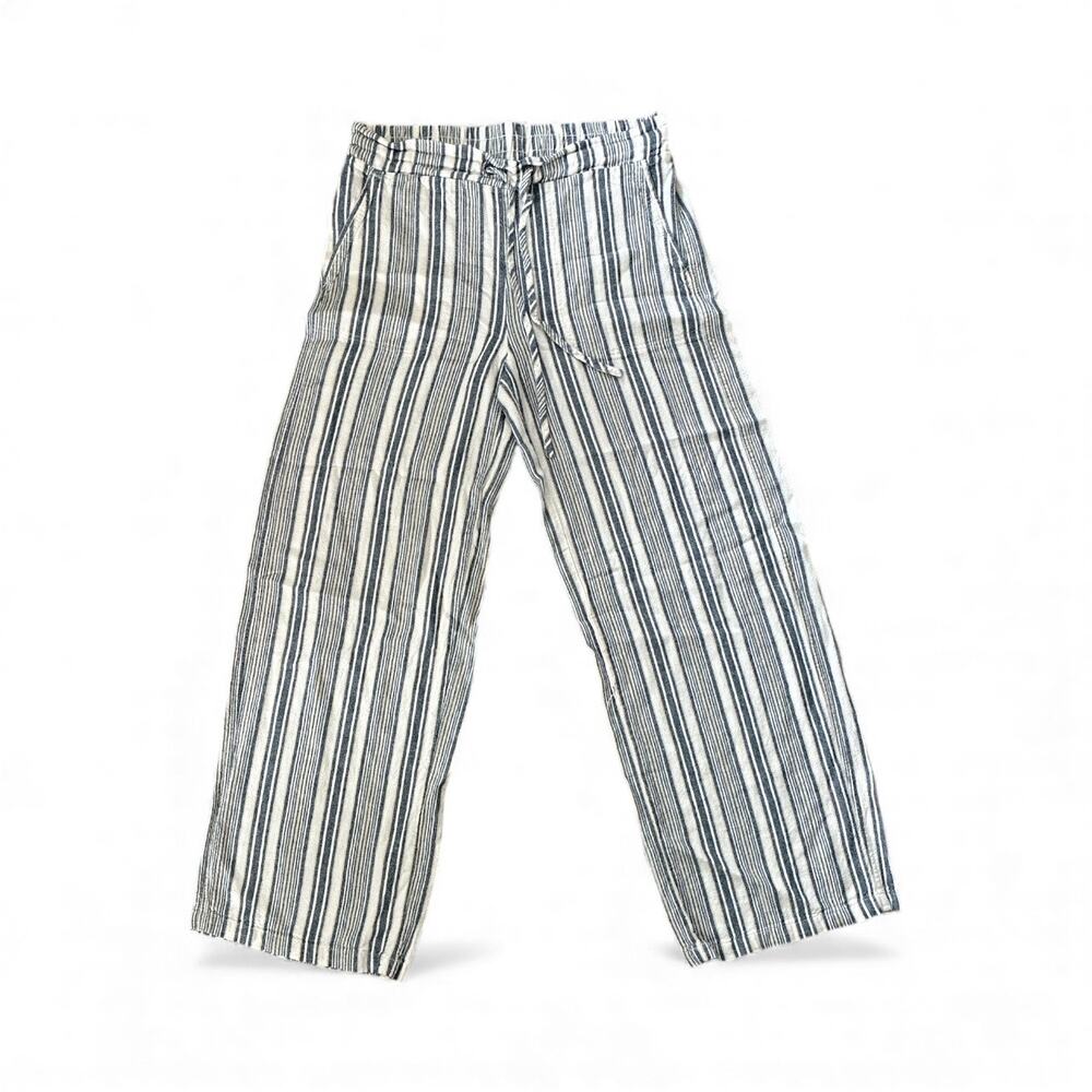 Westport Women’s Linen Blend Wide Leg Elastic Waist Band Stripped Pants size XS